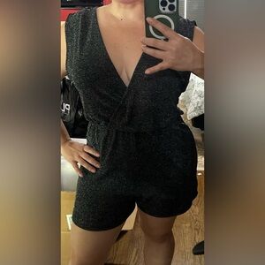 Subdued Romper, lurex fabric, sleeveless, short length, relaxed fit Sz M